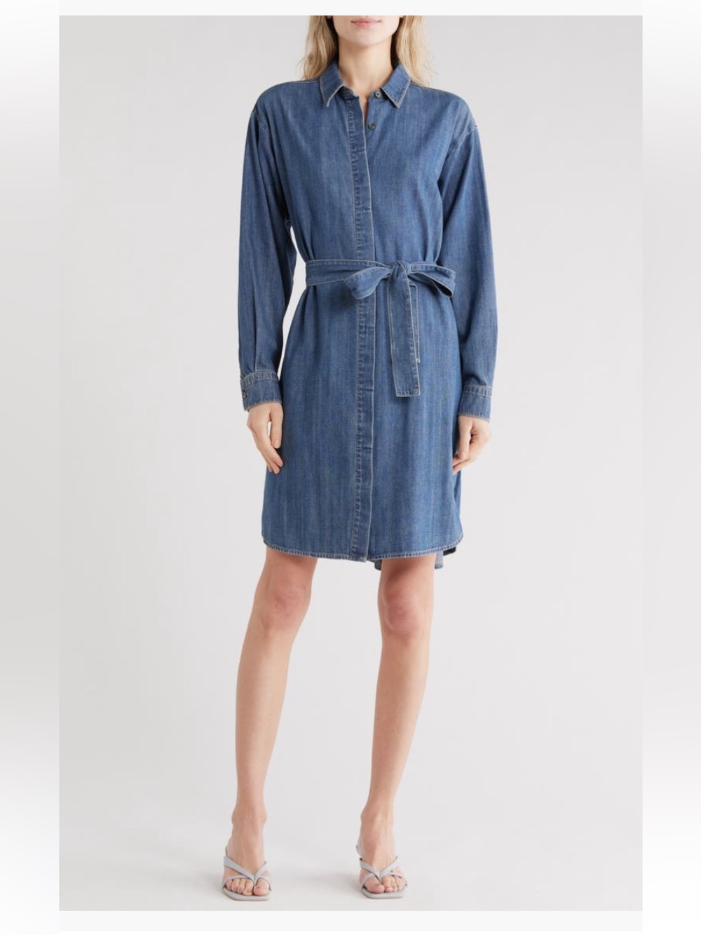 NWT James Perse Long Sleeve Belted Denim Shirt Dress 2 medium wash